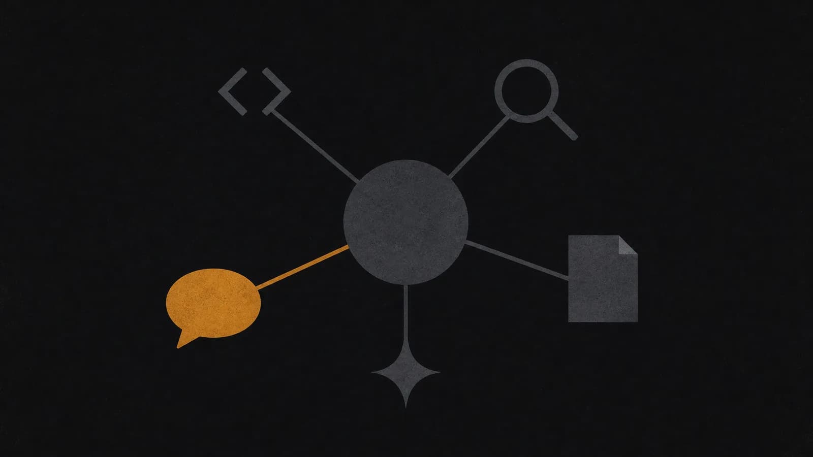 Conceptual illustration: one central node branching to five differently shaped endpoints, standing for specialised alternatives to a general-purpose assistant