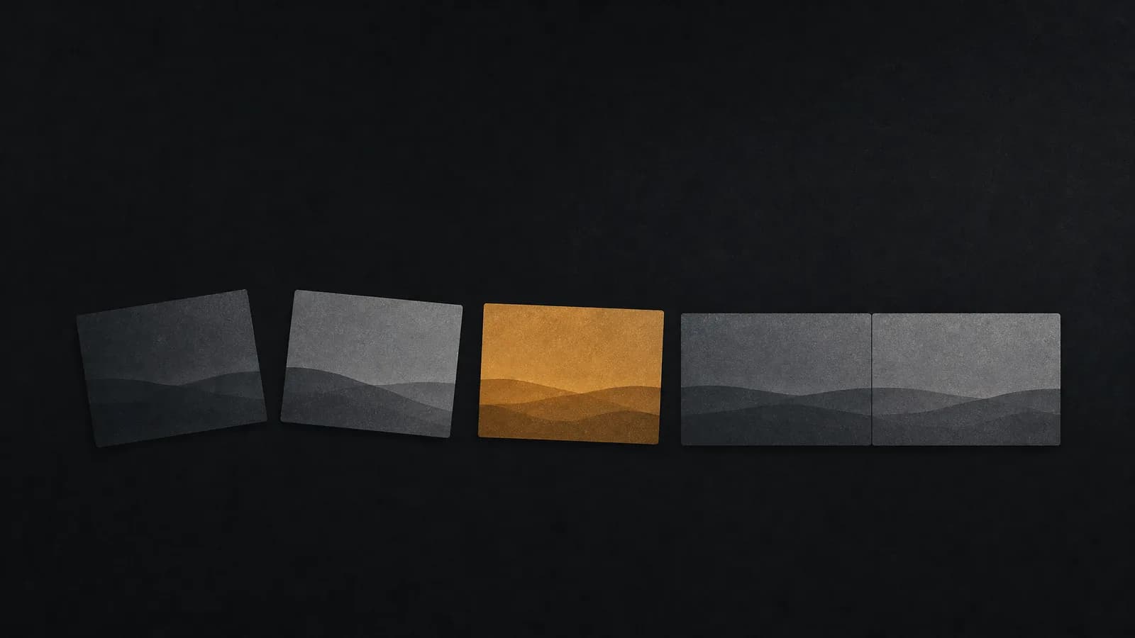 Conceptual illustration: five separate frames along a curving path gradually aligning into one continuous strip, standing for disconnected clips assembled into a film