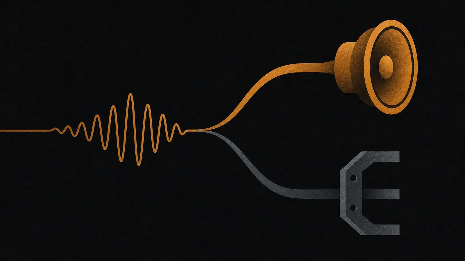 Conceptual illustration: a sound waveform splitting into two diverging paths, standing for the split between consumer voiceover tools and developer APIs