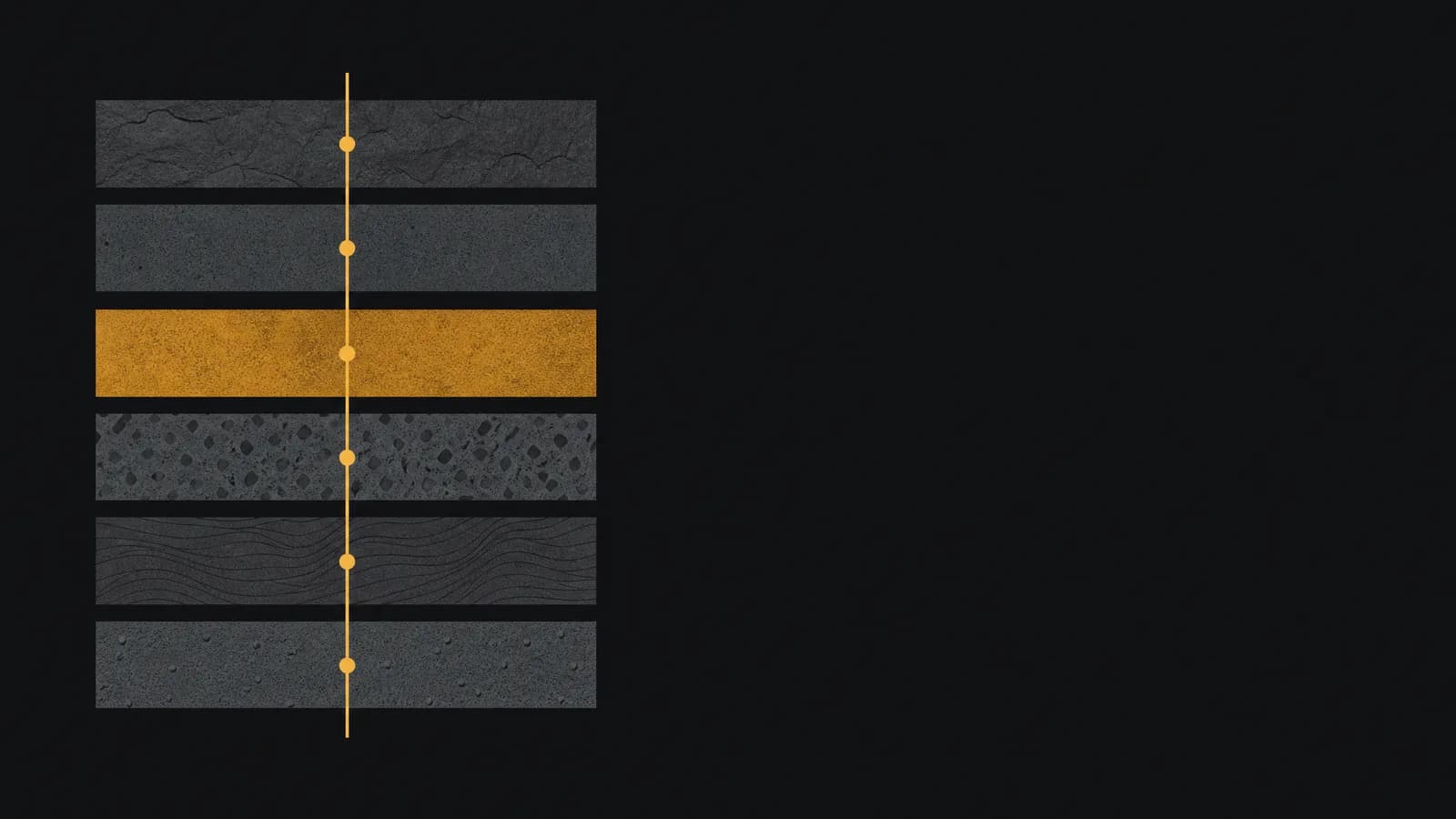 Conceptual illustration: six stacked horizontal bands threaded by a single vertical line, standing for the layered parts of a structured prompt