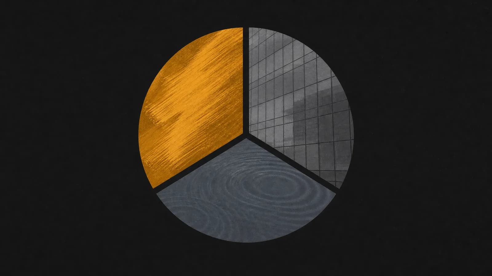 Conceptual illustration: one circle split into three textured wedges, standing for three tools that each lead on a different strength